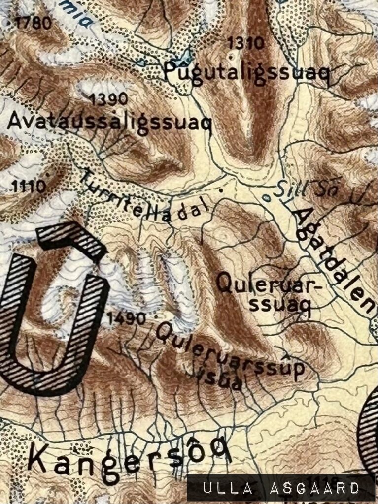 Oversigt over vores område, med Turritelladal, Agatdalen, Quleruarssuag og Kangersôq i Nûgssuag