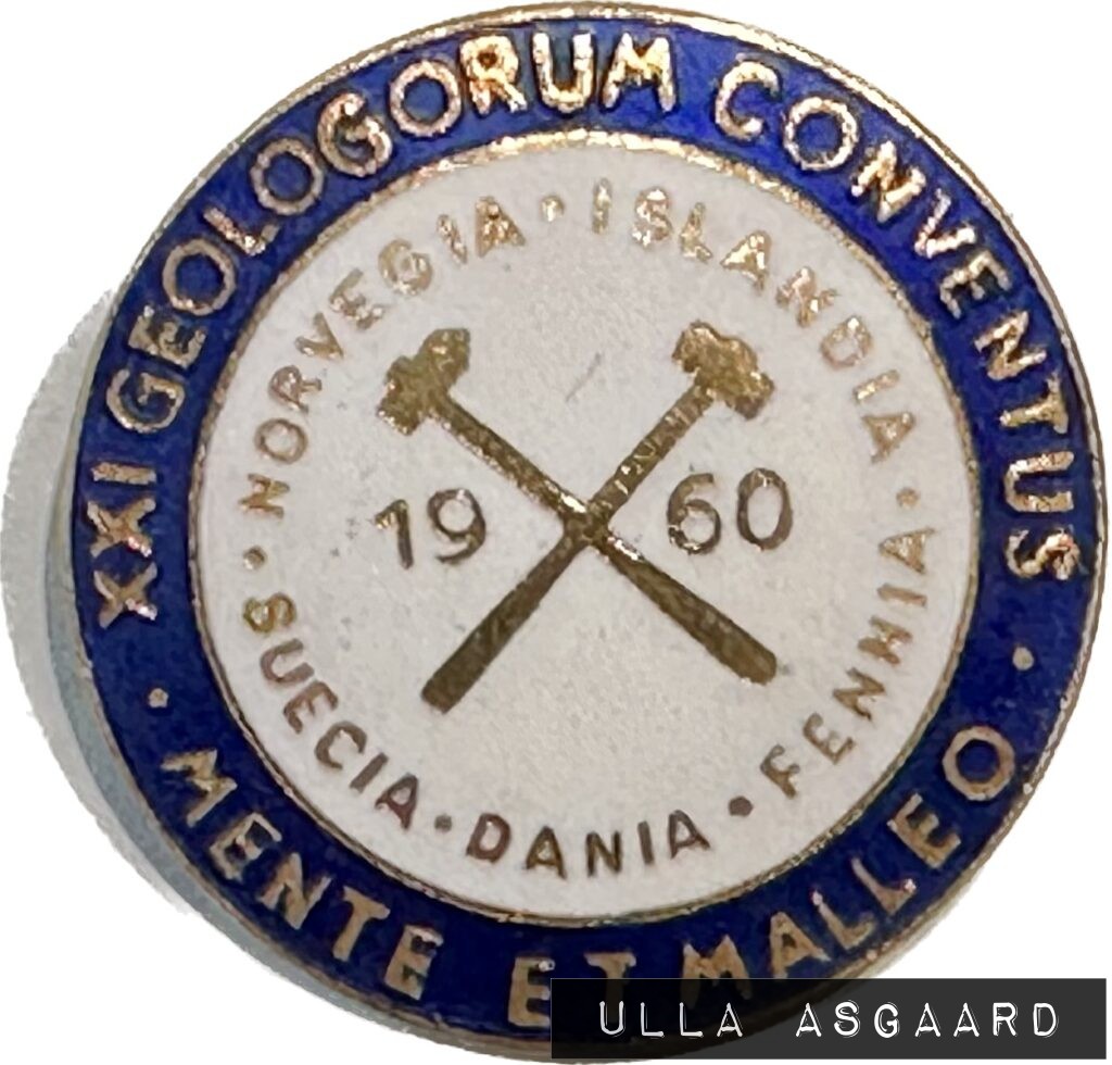 Deltager nål fra XXI Geologorum Conventus 1960 - Islandia (Island), Fennia (Finland), Dania (Danmark), Suecia (Sverige) og Norvegia (Norge).